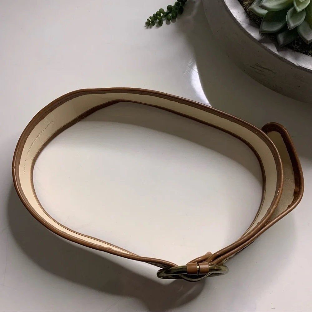 Bohemian wicker weave thick circle brass buckle belt women’s large